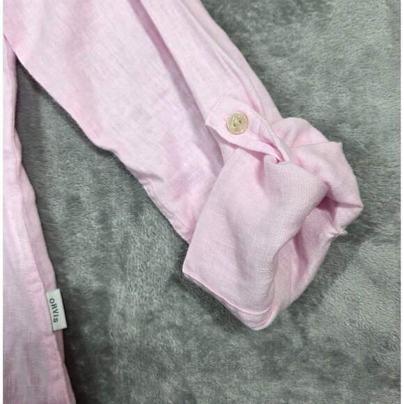 Orvis Top Womens M Pink Linen Blend Roll Tab Sleeve Button Down Breathable - Picture 4 of 8